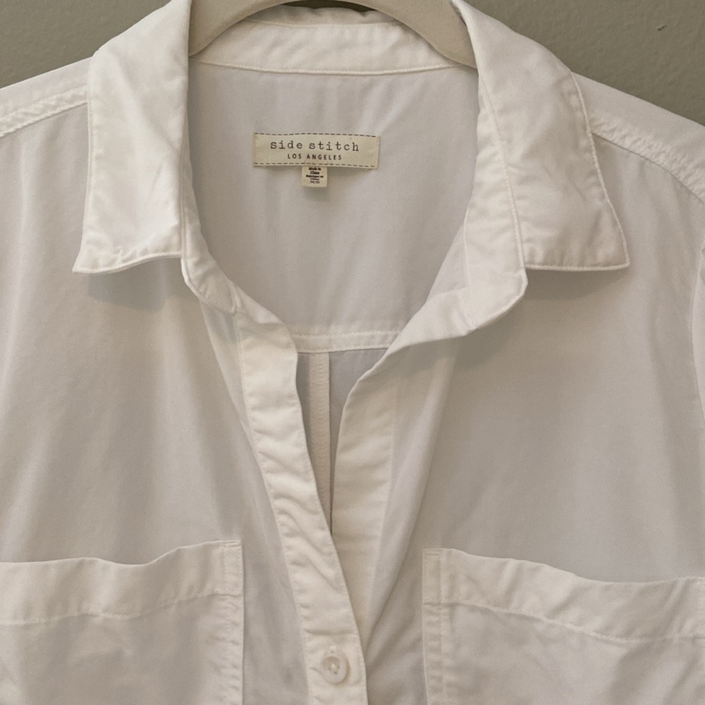 Side Stitch Los Angeles Button Front White Tunic with Roll Tab Sleeve Size XS - Picture 8 of 10